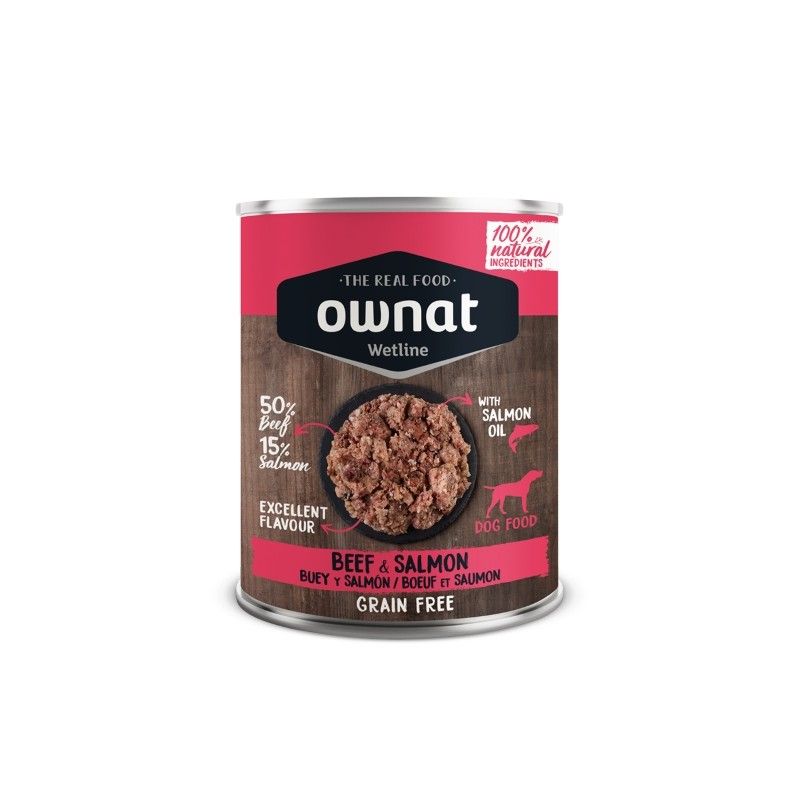 OWNAT Wetline Biff & Laks (Kornfritt Våtfôr til Hund, 400g)