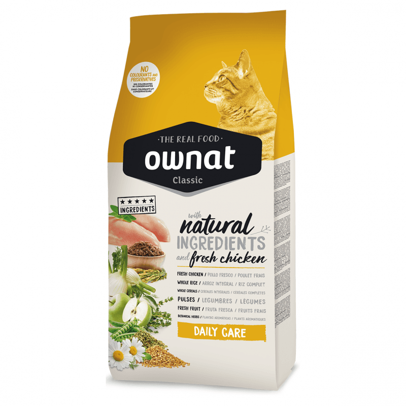 Ownat Classic Daily Care 15kg . Komplett og smaksrikt kattefôr med ferskt kjøtt