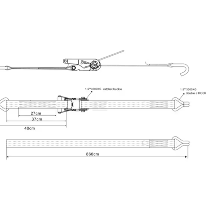 Skrallestropp med J-krok – 9 m (35 mm / 2000 kg)